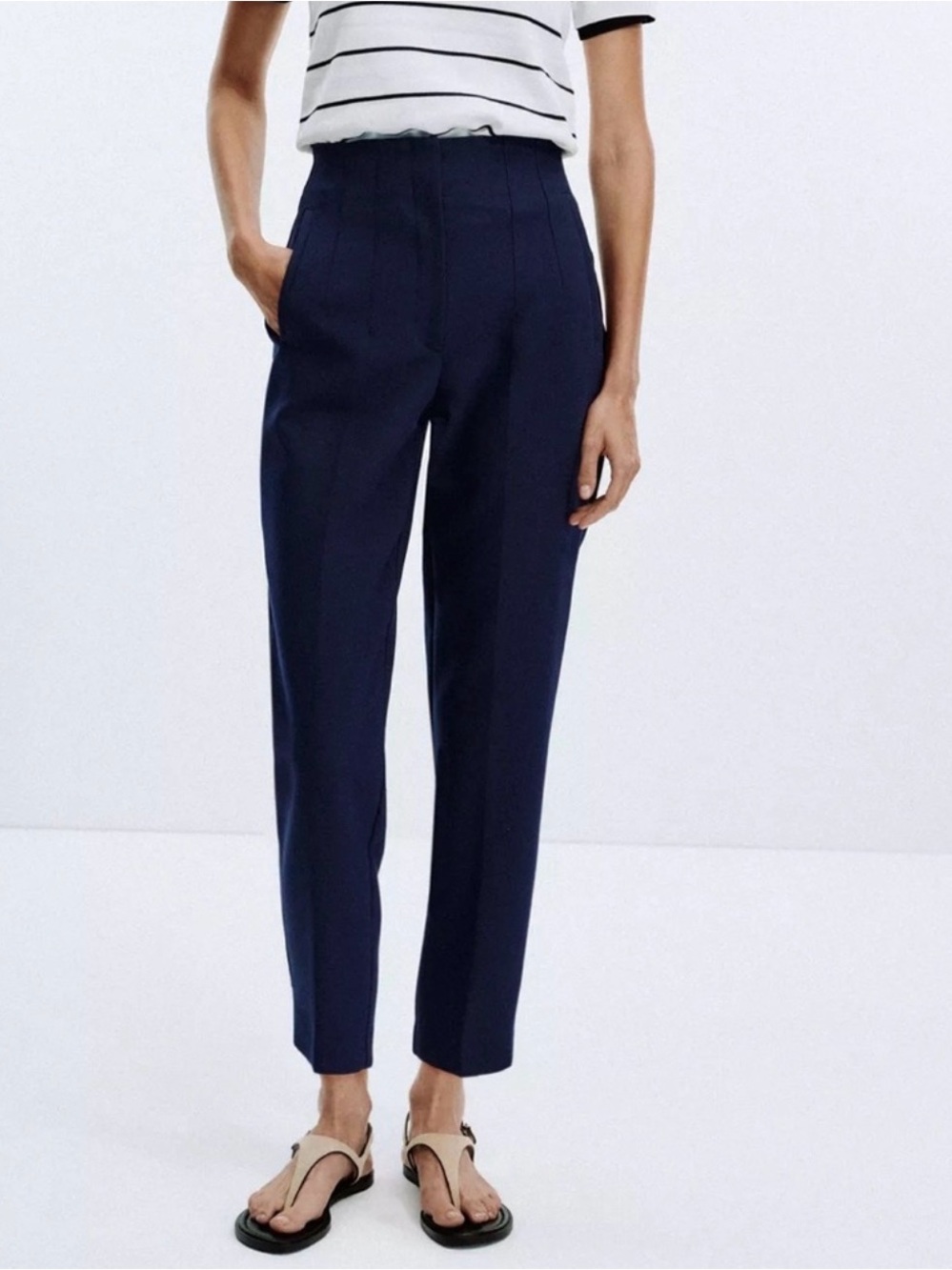 Zara Navy Blue High Waisted Ankle Pants